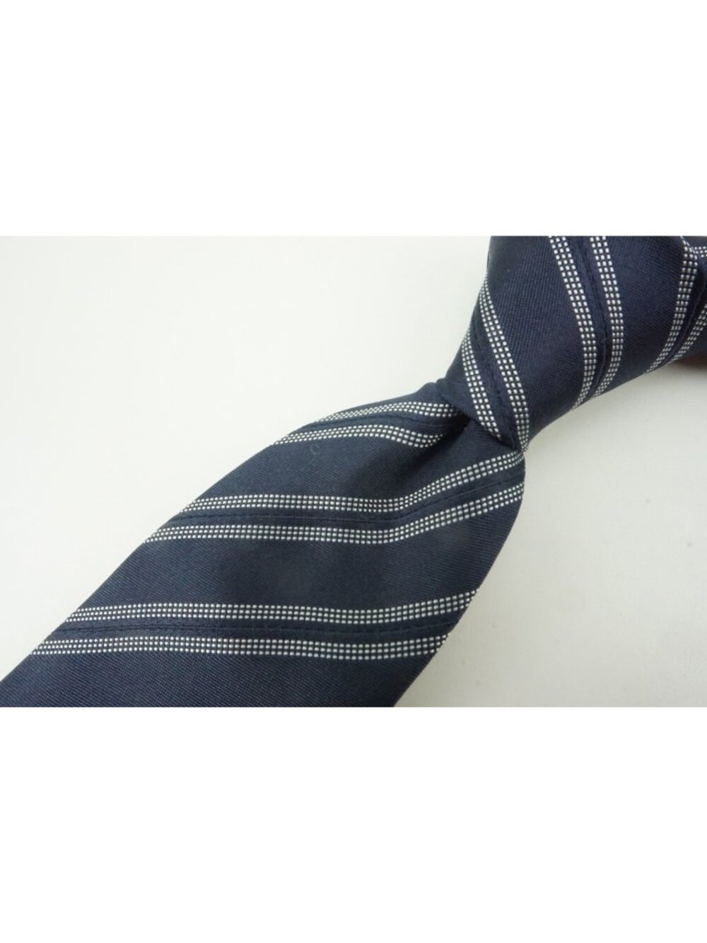 Canali Repp Regimental Striped Navy Ivory 100% Silk Tie Brand New With Tags